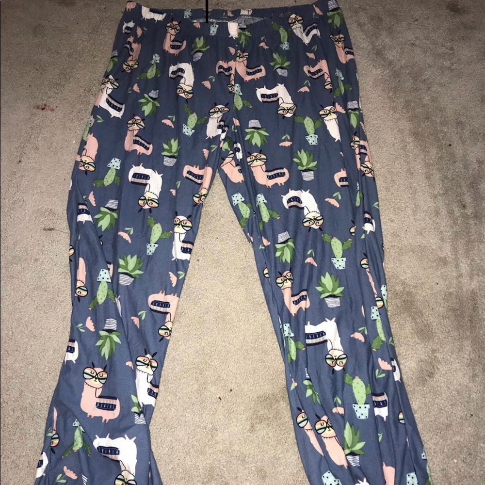 llama and plant pajama pants
